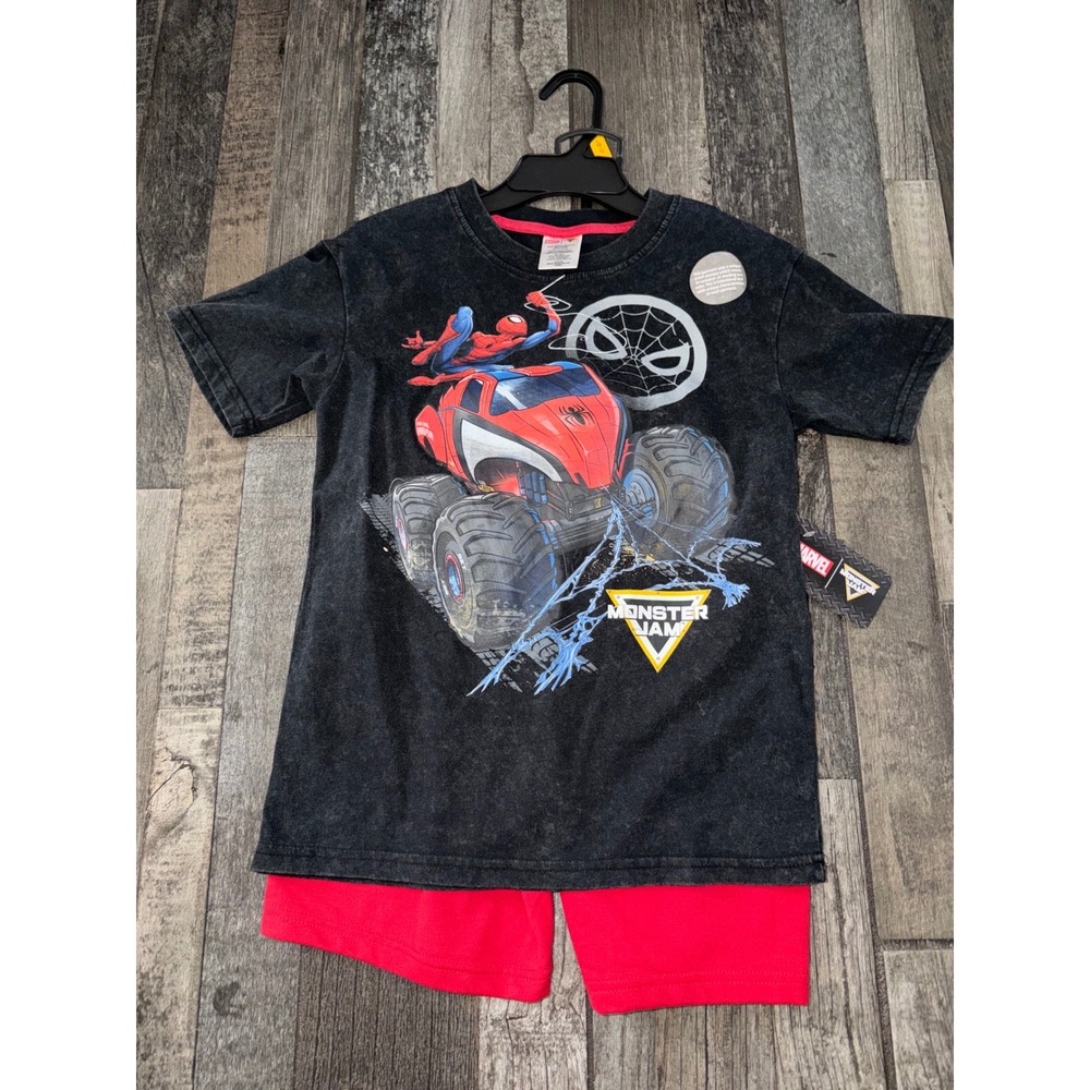 Boys spiderman / monster jam large 10/12 outfit set